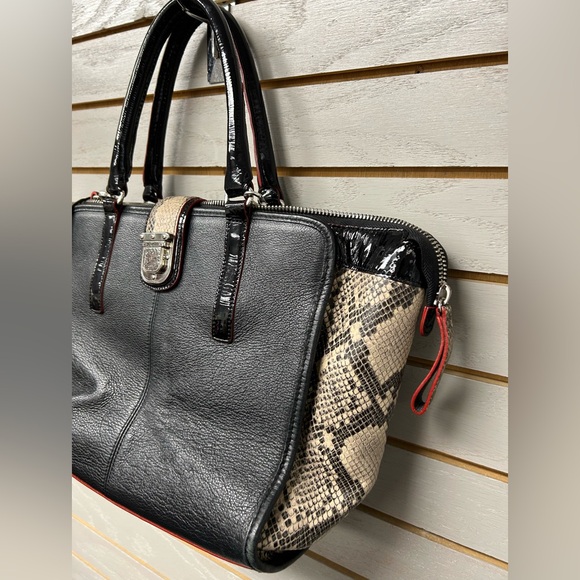 Black and Snake Print Leather Tote Bag & Matching Wallet - Picture 4 of 14